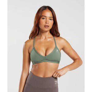 Gymshark Womens Ruched Strappy Sports Bra M Light Support Green NWT